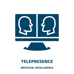 Poster - telepresence vector icon from artificial intelligence collection. virtual filled flat symbol for mobile concept and web design. Black augmented glyph icon. Isolated sign, logo illustration. Vector .