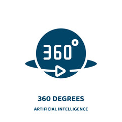 Poster - 360 degrees vector icon from artificial intelligence collection. 360 filled flat symbol for mobile concept and web design. Black virtual glyph icon. Isolated sign, logo illustration. Vector graphics.