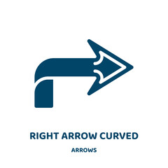 Poster - right arrow curved vector icon from arrows collection. arrow filled flat symbol for mobile concept and web design. Black up glyph icon. Isolated sign, logo illustration. Vector graphics.