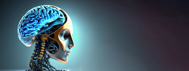 Poster - Artificial intelligence. AI Learning and Artificial Intelligence Concept. Business, modern technology, internet and networking concept. banner. copy space. image created with generative AI