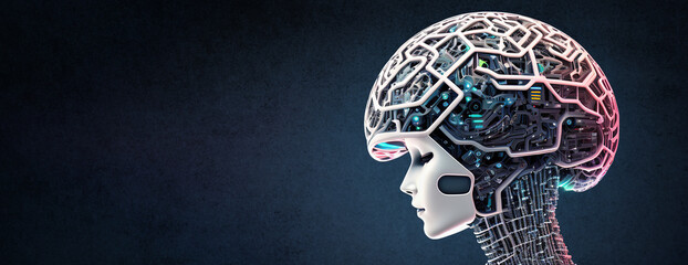 Poster - Artificial intelligence and future technologies. AI Learning and Artificial Intelligence Concept. Business, modern technology, internet and networking concept. banner.