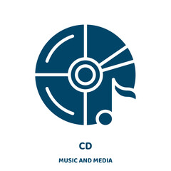Poster - cd vector icon from music and media collection. disc filled flat symbol for mobile concept and web design. Black sound glyph icon. Isolated sign, logo illustration. Vector graphics.