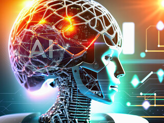 Poster - Artificial intelligence. AI Learning and Artificial Intelligence Concept. Business, modern technology, internet and networking concept. image created with generative AI