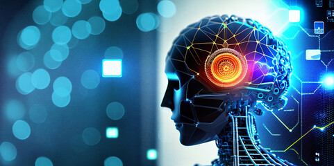 Poster - Artificial intelligence. AI Learning and Artificial Intelligence Concept. Business, modern technology, internet and networking concept. image created with generative AI