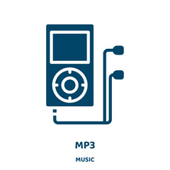 Poster - mp3 vector icon from music collection. music filled flat symbol for mobile concept and web design. Black sound glyph icon. Isolated sign, logo illustration. Vector graphics.