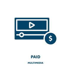 Poster - paid vector icon from multimedia collection. payment filled flat symbol for mobile concept and web design. Black pay glyph icon. Isolated sign, logo illustration. Vector graphics.