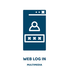 Poster - web log in vector icon from multimedia collection. website filled flat symbol for mobile concept and web design. Black internet glyph icon. Isolated sign, logo illustration. Vector graphics.