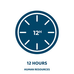 Poster - 12 hours vector icon from human resources collection. 12 filled flat symbol for mobile concept and web design. Black day glyph icon. Isolated sign, logo illustration. Vector graphics.