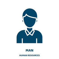 Poster - man vector icon from human resources collection. person filled flat symbol for mobile concept and web design. Black human glyph icon. Isolated sign, logo illustration. Vector graphics.