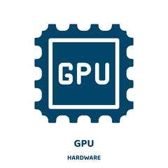 Poster - gpu vector icon from hardware collection. technology filled flat symbol for mobile concept and web design. Black digital glyph icon. Isolated sign, logo illustration. Vector graphics.
