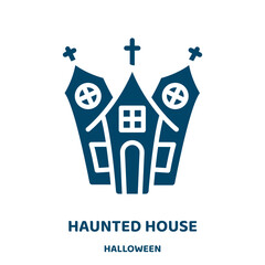 Poster - haunted house vector icon from halloween collection. castle filled flat symbol for mobile concept and web design. Black bat glyph icon. Isolated sign, logo illustration. Vector graphics.
