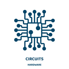 Poster - circuits vector icon from hardware collection. circuit filled flat symbol for mobile concept and web design. Black technology glyph icon. Isolated sign, logo illustration. Vector graphics.