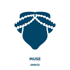 Poster - muse vector icon from greece collection. label filled flat symbol for mobile concept and web design. Black music glyph icon. Isolated sign, logo illustration. Vector graphics.