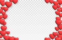 Vector Realistic Heart Png. Frame From Hearts. Volumetric Red Hearts Png. Love Banner With Hearts. Hearts For Valentine's Day, March 8, Mother's Day.