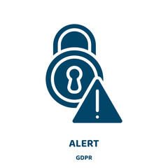 Poster - alert vector icon from gdpr collection. warning filled flat symbol for mobile concept and web design. Black message glyph icon. Isolated sign, logo illustration. Vector graphics.