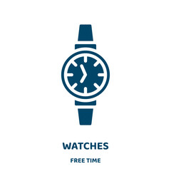 Poster - watches vector icon from free time collection. watch filled flat symbol for mobile concept and web design. Black internet glyph icon. Isolated sign, logo illustration. Vector graphics.