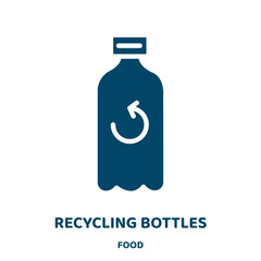 Poster - recycling bottles vector icon from food collection. bottle filled flat symbol for mobile concept and web design. Black ecological glyph icon. Isolated sign, logo illustration. Vector graphics.