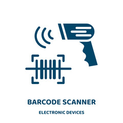 Poster - barcode scanner vector icon from electronic devices collection. price filled flat symbol for mobile concept and web design. Black scanner glyph icon. Isolated sign, logo illustration. Vector graphics.