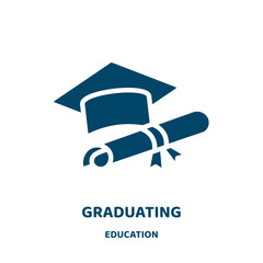 Poster - graduating vector icon from education collection. graduation filled flat symbol for mobile concept and web design. Black college glyph icon. Isolated sign, logo illustration. Vector graphics.