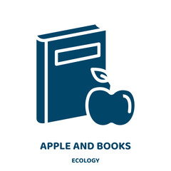 Poster - apple and books vector icon from ecology collection. book filled flat symbol for mobile concept and web design. Black education glyph icon. Isolated sign, logo illustration. Vector graphics.