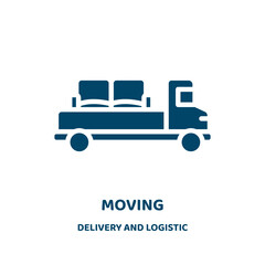 Poster - moving vector icon from delivery and logistic collection. delivery filled flat symbol for mobile concept and web design. Black transport glyph icon. Isolated sign, logo illustration. Vector graphics.