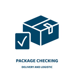 Poster - package checking vector icon from delivery and logistic collection. packaging filled flat symbol for mobile concept and web design. Black check glyph icon. Isolated sign, logo illustration. Vector .