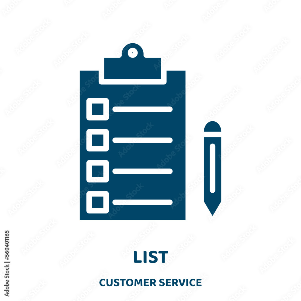 list vector icon from customer service collection. document filled flat  symbol for mobile concept and web design. Black clipboard glyph icon.  Isolated sign, logo illustration. Vector graphics. Stock Vector | Adobe  Stock, image size:1000x1000
