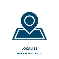 Poster - localize vector icon from delivery and logistic collection. local filled flat symbol for mobile concept and web design. Black search glyph icon. Isolated sign, logo illustration. Vector graphics.