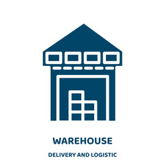 Poster - warehouse vector icon from delivery and logistic collection. distribution filled flat symbol for mobile concept and web design. Black delivery glyph icon. Isolated sign, logo illustration. Vector .