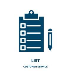 Poster - list vector icon from customer service collection. document filled flat symbol for mobile concept and web design. Black clipboard glyph icon. Isolated sign, logo illustration. Vector graphics.
