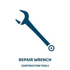 Poster - repair wrench vector icon from construction tools collection. wrench filled flat symbol for mobile concept and web design. Black repair glyph icon. Isolated sign, logo illustration. Vector graphics.