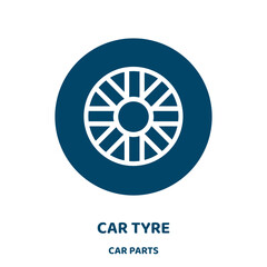 Poster - car tyre vector icon from car parts collection. auto filled flat symbol for mobile concept and web design. Black tyre glyph icon. Isolated sign, logo illustration. Vector graphics.