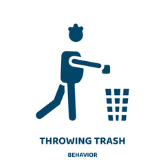 Poster - throwing trash vector icon from behavior collection. waste filled flat symbol for mobile concept and web design. Black garbage glyph icon. Isolated sign, logo illustration. Vector graphics.