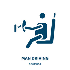 Poster - man driving vector icon from behavior collection. drive filled flat symbol for mobile concept and web design. Black car glyph icon. Isolated sign, logo illustration. Vector graphics.