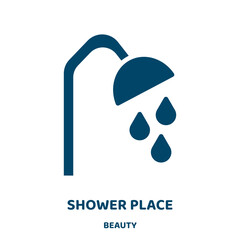 Poster - shower place vector icon from beauty collection. wash filled flat symbol for mobile concept and web design. Black water glyph icon. Isolated sign, logo illustration. Vector graphics.