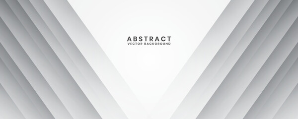 Poster - 3d white geometric abstract background overlap layer on bright space with cutout effect decoration. 