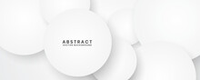 3D White Geometric Abstract Background Overlap Layer On Bright Space With Circle Shapes Decoration. Minimalist Graphic Design Element Future Style Concept For Banner, Flyer, Card, Cover, Or Brochure