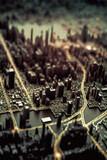 Fototapeta Londyn - Abstract bokeh illustration of a golden intricate minimal map of New York city. A futuristic visual tech adventure, discovery, navigation, communication, geography, transport and travel theme