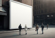 © brostock - Blank display outdoors in urban area with people walking, AI Generate