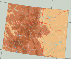 high detailed colorado physical map.