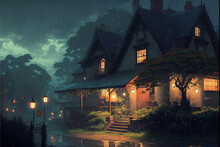 Rainy Night. Superb Anime-styled And DnD Environment