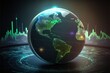 Holographic earth globe, neon light graphics. AI