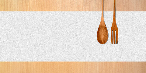 Wall Mural - Topview of Set Cooking Wooden Utensils on Table Background