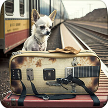 Chihuahua Dog Sitting On A Suitcase