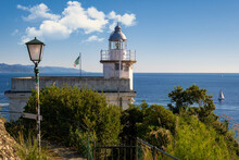 Coastal Lighthouse By Mediterranean Sea, Portofino, Liguria, Italy