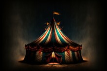 Blue Red White Circus Tent In The Dark With Lights