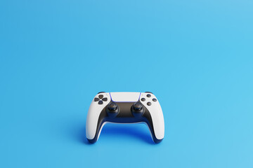 Poster - Gamepad on a blue background with copy space. Joystick for video game. Game controller. Creative Minimal Gaming concept. 3D rendering illustration