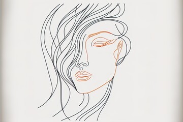 Wall Mural - Elegant one-line sketches of an abstract female face. A drawing of a female face in a minimalist linear style isolated on a white background. AI