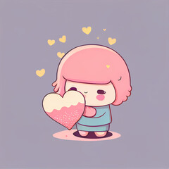 Wall Mural - Cute valentine chibi sticker - By Generative AI