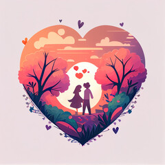 Wall Mural - Cute valentine couple love sticker - By Generative AI